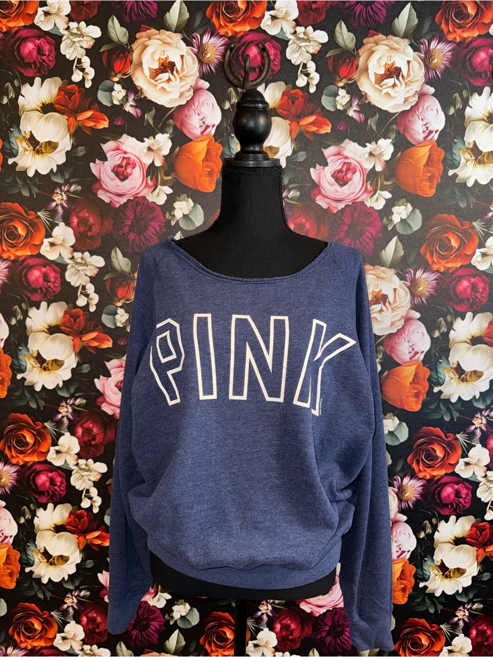PINK Victoria's Secret Navy Crewneck Pullover with White Logo, M - Picture 2 of 13